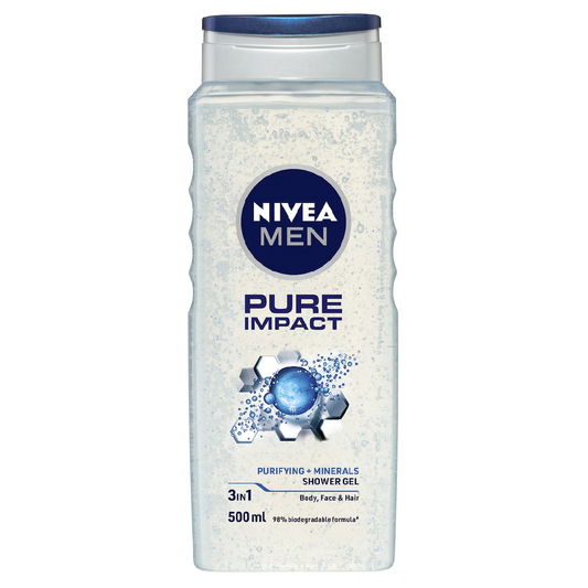 Nivea Men Pure Impact 3 In 1 Shower Gel & Body Wash 500ml